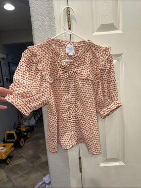 The Shirt by Rochelle Behrens Cream Blouse with Rust Heart Print